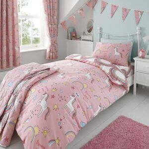 Happy Linen Company Kids Unicorns Rainbows Pink Reversible Duvet Cover Bedding Set Size: Double Pink Double Happy Linen Company Kids Unicorns Rainbows Pink Reversible Duvet Cover Bedding Set Size: Double Pink Double