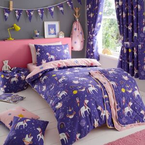 Happy Linen Company Kids Space Unicorn Stars Reversible Duvet Cover Quilt Bedding Set in Purple Size: Single Purple Single Happy Linen Company Kids Space Unicorn Stars Reversible Duvet Cover Quilt Bedding Set in Purple Size: Single Purple Single