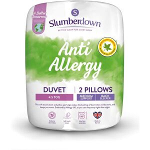 Slumberdown Anti Allergy 4.5 Tog Summer Duvet With 2 Pillows in White Size: Single White Single Slumberdown Anti Allergy 4.5 Tog Summer Duvet With 2 Pillows in White Size: Single White Single