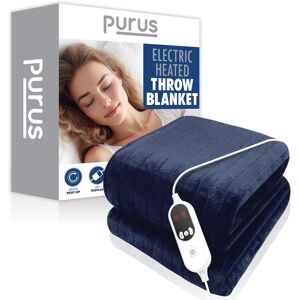 Purus Deluxe Navy Blue XL Electric Throw Heated Double Over Blanket Soft Fleece Variable Heat & Timer Settings Navy Double Purus Deluxe Navy Blue XL Electric Throw Heated Double Over Blanket Soft Fleece Variable Heat & Timer Settings Navy Double