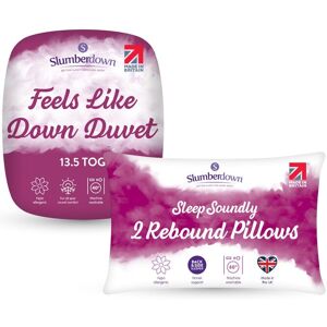 Slumberdown Feels Like Down 13.5 Tog Duvet with 2 Rebound Pillows in White Size: Single White Single Slumberdown Feels Like Down 13.5 Tog Duvet with 2 Rebound Pillows in White Size: Single White Single