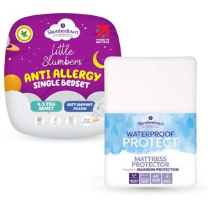 Slumberdown Kids Duvet & Pillow Bedset 4.5 Tog with Waterproof Mattress Protector in White Size: Single White Single Slumberdown Kids Duvet & Pillow Bedset 4.5 Tog with Waterproof Mattress Protector in White Size: Single White Single