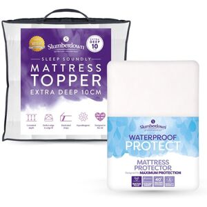 Slumberdown 10cm Mattress Topper & Waterproof Mattress Protector in White Size: Double White Double Slumberdown 10cm Mattress Topper & Waterproof Mattress Protector in White Size: Double White Double