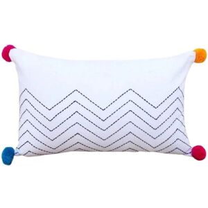 Harfi Women's Chevron White Pillow Cover With Zig Zag Embroidery White Harfi Women's Chevron White Pillow Cover With Zig Zag Embroidery White