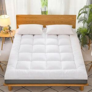 Alivio Soft & Fluffy Microfiber King Size Mattress Topper - Extra Thick Quilted Cover for Ultimate Comfort (White) in White White King Alivio Soft & Fluffy Microfiber King Size Mattress Topper - Extra Thick Quilted Cover for Ultimate Comfort (White) in White White King