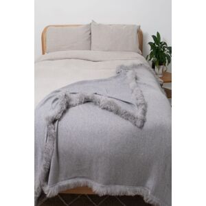 Native Natural Woven Grey Wool Blanket Sheepskin Trim Size: Double Grey Double Native Natural Woven Grey Wool Blanket Sheepskin Trim Size: Double Grey Double
