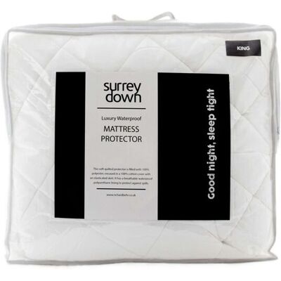 surrey down Luxury Quilted Waterproof Mattress Protector in White Size: Double Fitted White Double Fitted surrey down Luxury Quilted Waterproof Mattress Protector in White Size: Double Fitted White Double Fitted