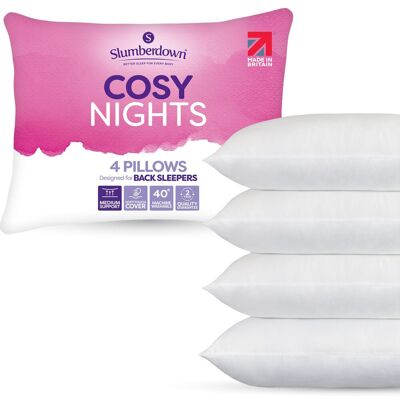 Slumberdown 4 Pack Cosy Nights Medium Support Back Sleeper Pillows in White White Slumberdown 4 Pack Cosy Nights Medium Support Back Sleeper Pillows in White White