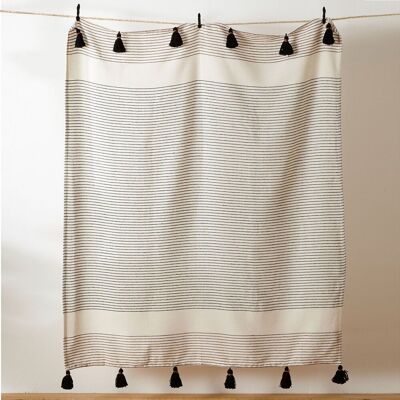 Furn Banda Woven 100% Cotton Tasselled Throw in Brown Brown Furn Banda Woven 100% Cotton Tasselled Throw in Brown Brown