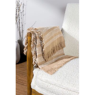 HOEM Jour Bouclé Yarn Woven Fringed Throw in Beige Size: 130 cm x 180 cm Beige 130 cm x 180 cm HOEM Jour Bouclé Yarn Woven Fringed Throw in Beige Size: 130 cm x 180 cm Beige 130 cm x 180 cm