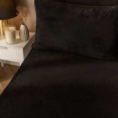 OHS Teddy Fleece Thermal Fitted Bed Sheet in Black Size: Double Fitted Black Double Fitted OHS Teddy Fleece Thermal Fitted Bed Sheet in Black Size: Double Fitted Black Double Fitted