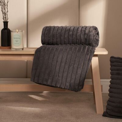 OHS Faux Fur Ribbed Fleece Throw Over Bed Blanket Winter Warm Supersoft in Charcoal Size: 120 cm x 150 cm Charcoal 120 cm x 150 cm OHS Faux Fur Ribbed Fleece Throw Over Bed Blanket Winter Warm Supersoft in Charcoal Size: 120 cm x 150 cm Charcoal 120 cm x 150 cm