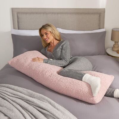 OHS Long Bolster Pillow Teddy Fleece Body Neck Pregnancy Support Cushion in Pink Pink OHS Long Bolster Pillow Teddy Fleece Body Neck Pregnancy Support Cushion in Pink Pink