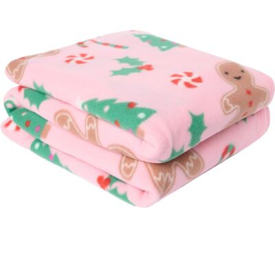 OHS Xmas Throw Over Bed Blanket Gingerbread Man Soft Warm in Pink Pink OHS Xmas Throw Over Bed Blanket Gingerbread Man Soft Warm in Pink Pink