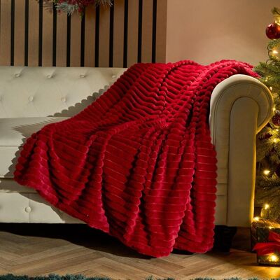 OHS Faux Fur Ribbed Fleece Throw Over Bed Blanket Winter Warm Supersoft in Red Red OHS Faux Fur Ribbed Fleece Throw Over Bed Blanket Winter Warm Supersoft in Red Red