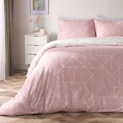 OHS Geometric Reversible Bedding Set Soft Duvet Cover with Pillowcase in Pink Size: Single Pink Single OHS Geometric Reversible Bedding Set Soft Duvet Cover with Pillowcase in Pink Size: Single Pink Single
