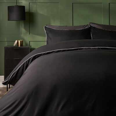 OHS Piped Edge Bedding Set Soft Duvet Cover with Pillowcase in Black Size: King Black King OHS Piped Edge Bedding Set Soft Duvet Cover with Pillowcase in Black Size: King Black King