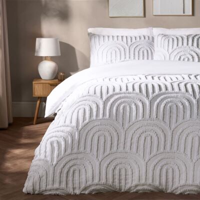 OHS Tufted Arches Bedding Set Duvet Cover with Pillowcase in White Size: Double White Double OHS Tufted Arches Bedding Set Duvet Cover with Pillowcase in White Size: Double White Double