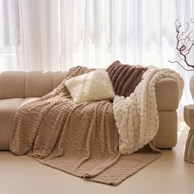OHS Cable Knit Design Fleece Throw Ultra Soft Fluffy Blanket for Family in Natural Size: 230 cm x 270 cm Natural 230 cm x 270 cm OHS Cable Knit Design Fleece Throw Ultra Soft Fluffy Blanket for Family in Natural Size: 230 cm x 270 cm Natural 230 cm x 270 cm