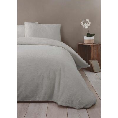 So Soft - Sherpa Teddy Fleece - Silver - Duvet Cover Set So Soft - Sherpa Teddy Fleece - Silver - Duvet Cover Set