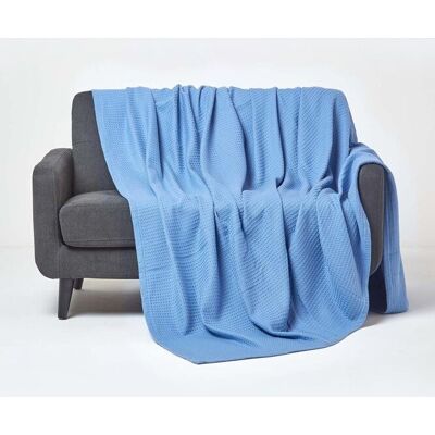Homescapes Cotton Waffle Blanket Throw - Soft, Breathable & Skin-Friendly in Blue Size: 280 cm x 230 cm Blue 280 cm x 230 cm Homescapes Cotton Waffle Blanket Throw - Soft, Breathable & Skin-Friendly in Blue Size: 280 cm x 230 cm Blue 280 cm x 230 cm
