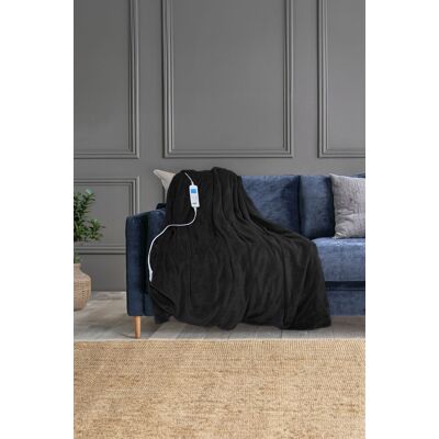 Neo Electric Heated Throw Over Sherpa Blanket - Reversible in Black Black Neo Electric Heated Throw Over Sherpa Blanket - Reversible in Black Black