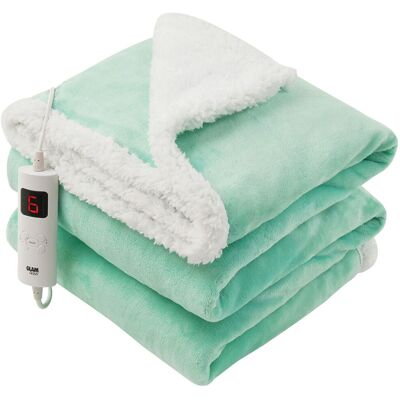 Glamhaus Electric Heated Throw Fleece Reversible Blanket 160 X 130cm in Mint Size: 160 X 130 cm Mint 160 X 130 cm Glamhaus Electric Heated Throw Fleece Reversible Blanket 160 X 130cm in Mint Size: 160 X 130 cm Mint 160 X 130 cm
