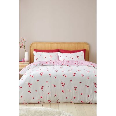 Catherine Lansfield Seersucker Heart Reversible Bedding Set - Bedding Set Catherine Lansfield Seersucker Heart Reversible Bedding Set - Bedding Set