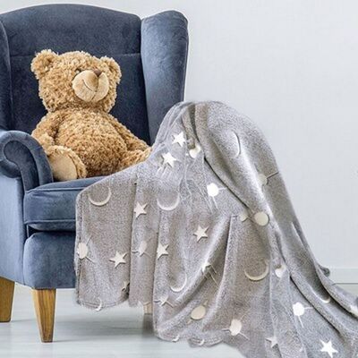 RJM Planets Print Glow In The Dark Blanket - Grey - One Size RJM Planets Print Glow In The Dark Blanket - Grey - One Size