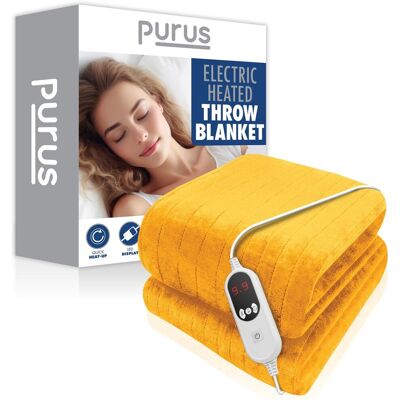 Purus Deluxe Gold XL Electric Throw Heated Double Over Blanket Soft Fleece Variable Heat & Timer Settings Gold Double Purus Deluxe Gold XL Electric Throw Heated Double Over Blanket Soft Fleece Variable Heat & Timer Settings Gold Double