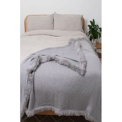 Native Natural Woven Grey Wool Blanket Sheepskin Trim Size: Double Grey Double Native Natural Woven Grey Wool Blanket Sheepskin Trim Size: Double Grey Double