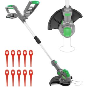 Gracious Gardens 18V Cordless Strimmer, Lightweight Grass Cutter, 10 Blades, Includes 1 Battery & 1 Charger in Green Green Gracious Gardens 18V Cordless Strimmer, Lightweight Grass Cutter, 10 Blades, Includes 1 Battery & 1 Charger in Green Green