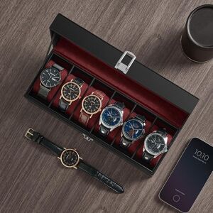 SONGMICS Watch Box with 6 Slots Glass Lid & Removable Pillows in Red Red One Size SONGMICS Watch Box with 6 Slots Glass Lid & Removable Pillows in Red Red One Size