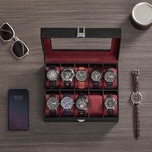 SONGMICS Watch Case with 10 Slots Glass Lid & Metal Clasp in Red Red One Size SONGMICS Watch Case with 10 Slots Glass Lid & Metal Clasp in Red Red One Size