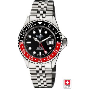 Gevril Men's Wall Street, Swiss Automatic Watch, Black Dial, Unidirectional rotating bezel Bezel, 316L Stainless Steel, Sapphire Crystal, & GMT Silver One Size Gevril Men's Wall Street, Swiss Automatic Watch, Black Dial, Unidirectional rotating bezel Bezel, 316L Stainless Steel, Sapphire Crystal, & GMT Silver One Size