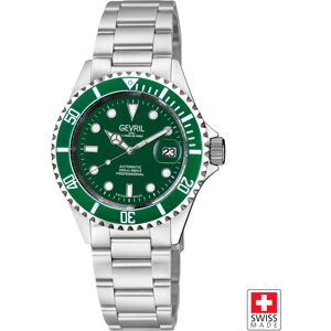 Gevril Men's Wallstreet, Swiss Automatic Watch, Green Dial, Unidirectional rotating bezel Bezel, 316L Stainless Steel, & Sapphire Crystal in Silver Silver One Size Gevril Men's Wallstreet, Swiss Automatic Watch, Green Dial, Unidirectional rotating bezel Bezel, 316L Stainless Steel, & Sapphire Crystal in Silver Silver One Size