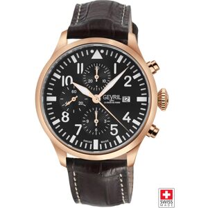 Gevril Men's Vaughn, Swiss Automatic Watch, Black Dial, Italian Leather, & Sapphire Crystal in Brown Brown One Size Gevril Men's Vaughn, Swiss Automatic Watch, Black Dial, Italian Leather, & Sapphire Crystal in Brown Brown One Size