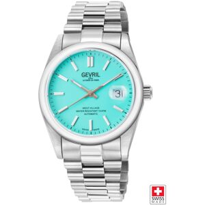 Gevril Men's West Village, Swiss Automatic Watch, Teal Blue Dial, Stainless Steel, & Sapphire Crystal in Silver Silver One Size Gevril Men's West Village, Swiss Automatic Watch, Teal Blue Dial, Stainless Steel, & Sapphire Crystal in Silver Silver One Size