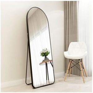 H&O Direct 40x150cm Black Metal Frame Arched Full Length Mirror with Stand - Wall-Mounted or Free-Standing Size: 40x150 cm Black 40x150 cm H&O Direct 40x150cm Black Metal Frame Arched Full Length Mirror with Stand - Wall-Mounted or Free-Standing Size: 40x150 cm Black 40x150 cm