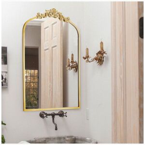 Living and Home 60cm W x 89.5cm H Vintage-Inspired Gold Floral Carved Metal Framed Arch Accent Wall Mirror Size: 60 cm W x 89.5 cm H Gold 60 cm W x 89.5 cm H Living and Home 60cm W x 89.5cm H Vintage-Inspired Gold Floral Carved Metal Framed Arch Accent Wall Mirror Size: 60 cm W x 89.5 cm H Gold 60 cm W x 89.5 cm H