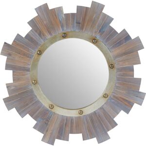 Orsina Wooden Wall Mirror With Grey Birch Frame & Metal Studs, Round Reflective Accent, Framed Wall Centrepiece Grey Orsina Wooden Wall Mirror With Grey Birch Frame & Metal Studs, Round Reflective Accent, Framed Wall Centrepiece Grey