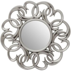 Orsina Entwined Silver Swirl Wall Mirror With Abstract Frame, Statement Circular Mirror, Aureole Decorative Mirror Silver Orsina Entwined Silver Swirl Wall Mirror With Abstract Frame, Statement Circular Mirror, Aureole Decorative Mirror Silver