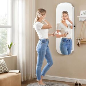 SONGMICS LED Mirror Jewellery Cabinet Wall Mounted with Lockable Storage in White White SONGMICS LED Mirror Jewellery Cabinet Wall Mounted with Lockable Storage in White White