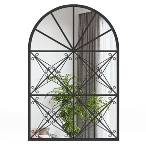 Costway Arched Window Pane Mirror Wall Mounted Decorative Mirror w/ Metal Frame in Black Black Costway Arched Window Pane Mirror Wall Mounted Decorative Mirror w/ Metal Frame in Black Black