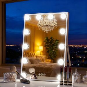 INMTFEI White Hollywood Vanity Makeup Mirror with 12 Bulbs 30x41cm Size: 30x41 cm White 30x41 cm INMTFEI White Hollywood Vanity Makeup Mirror with 12 Bulbs 30x41cm Size: 30x41 cm White 30x41 cm