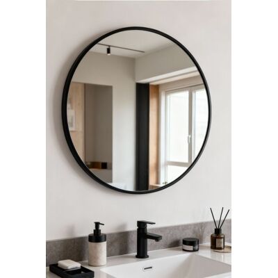 Living and Home - Nordic Round Wall Mirror - Black Living and Home - Nordic Round Wall Mirror - Black