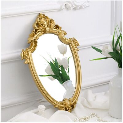 Living and Home Luxury Gold Shield Shape PP Frame Carved Decorative Wall Mirror for Dressing Table Living Room Bathroom Gold Living and Home Luxury Gold Shield Shape PP Frame Carved Decorative Wall Mirror for Dressing Table Living Room Bathroom Gold