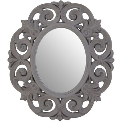 Orsina Antique Grey Scroll Design Wall Mirror, Bedroom Mirror, Weathered Finish Oval Mirror With Scrolled Leaves Grey Orsina Antique Grey Scroll Design Wall Mirror, Bedroom Mirror, Weathered Finish Oval Mirror With Scrolled Leaves Grey