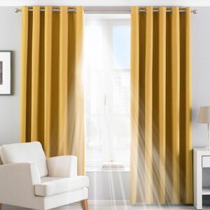 Essentials Twilight Thermal Blackout Eyelet Curtains in Yellow Size: 168 cm width x 137 cm drop Yellow 168 cm width x 137 cm drop Essentials Twilight Thermal Blackout Eyelet Curtains in Yellow Size: 168 cm width x 137 cm drop Yellow 168 cm width x 137 cm drop