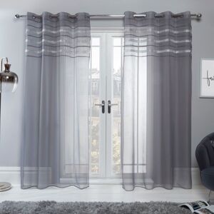 Sienna - Diamante Voile Eyelet Net Curtains - Charcoal - 140x220 - Curtains Sienna - Diamante Voile Eyelet Net Curtains - Charcoal - 140x220 - Curtains